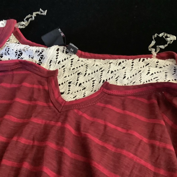 Eye Candy Red Stripe Jersey Tee w/ Cream Lace 3X - Picture 2 of 7